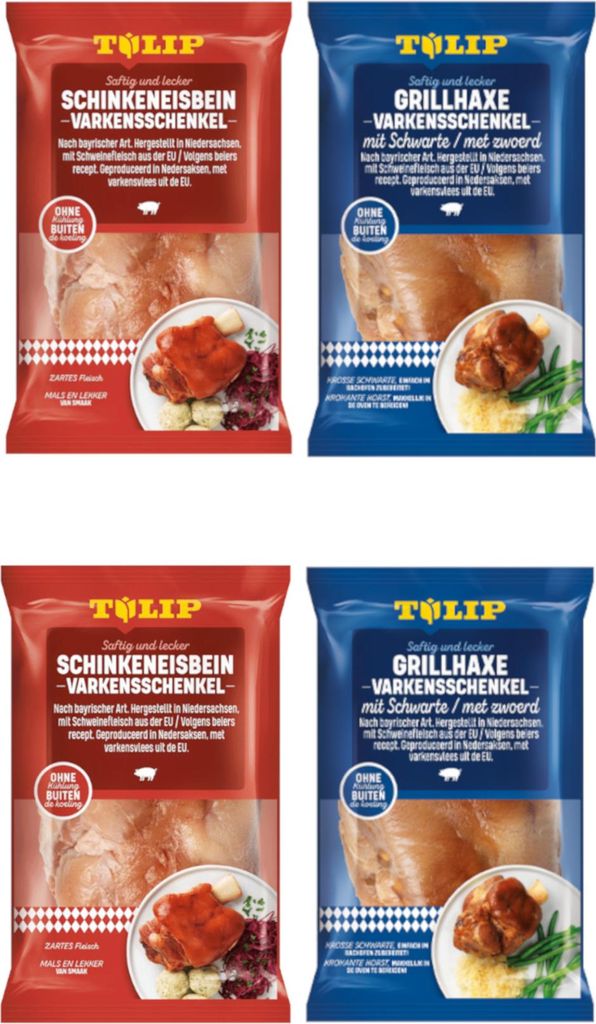 TULIP 4x 600 g Bundle Schinken-Eisbein Grillhaxe Gegart Vakuumverpackt Gepökelt