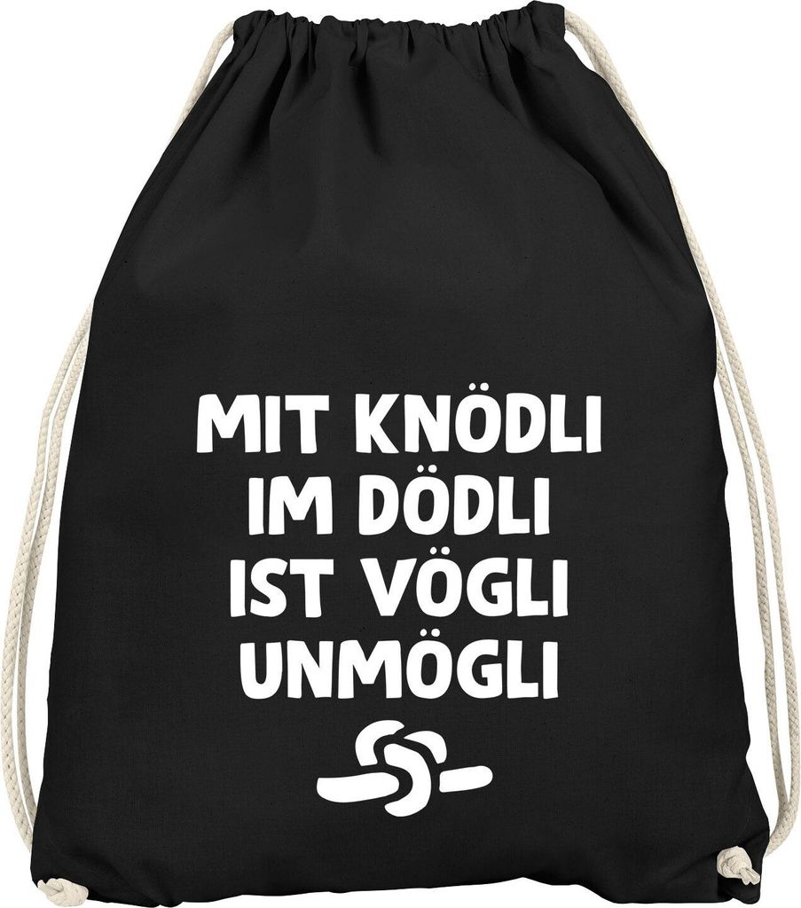 Turnbeutel mit Spruch Mit Knödli im Dödli ist Vögli unmögli lustig Toiletten-Witz Gymbag Moonworks schwarz unisize