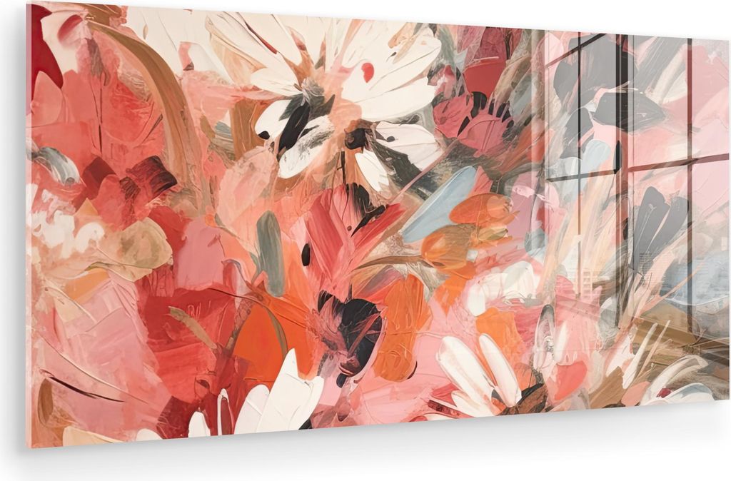 MuchoWow Glasbilder - Bilder auf Wandbild - Foto auf Glas Blumen - Kunst - Abstrakt - Malerei 80x40 cm Wanddekoration aus Glas - Acrylglasbild - Ac...