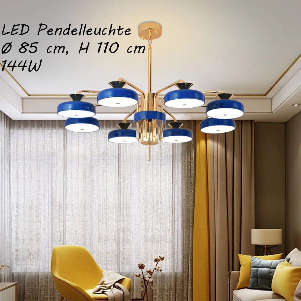 Plafoniera LED XW816-8L Blu Oro: Lampada da Soffitto Dimmerabile Design