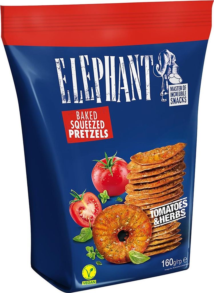 Elephant Baked Squeezed Pretzels Tomatos and Herbs 160g Produktbild 