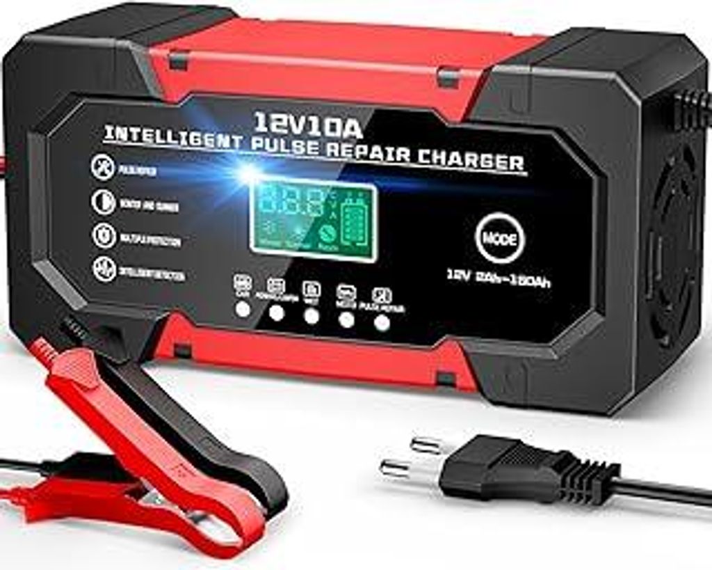 Autobatterie Ladegerät 10A 12V Smart Vollautomatische KFZ Batterieladegerät LiFePO4 LCD Display Temperaturkompensation Reparaturmodus Ladegerät ...