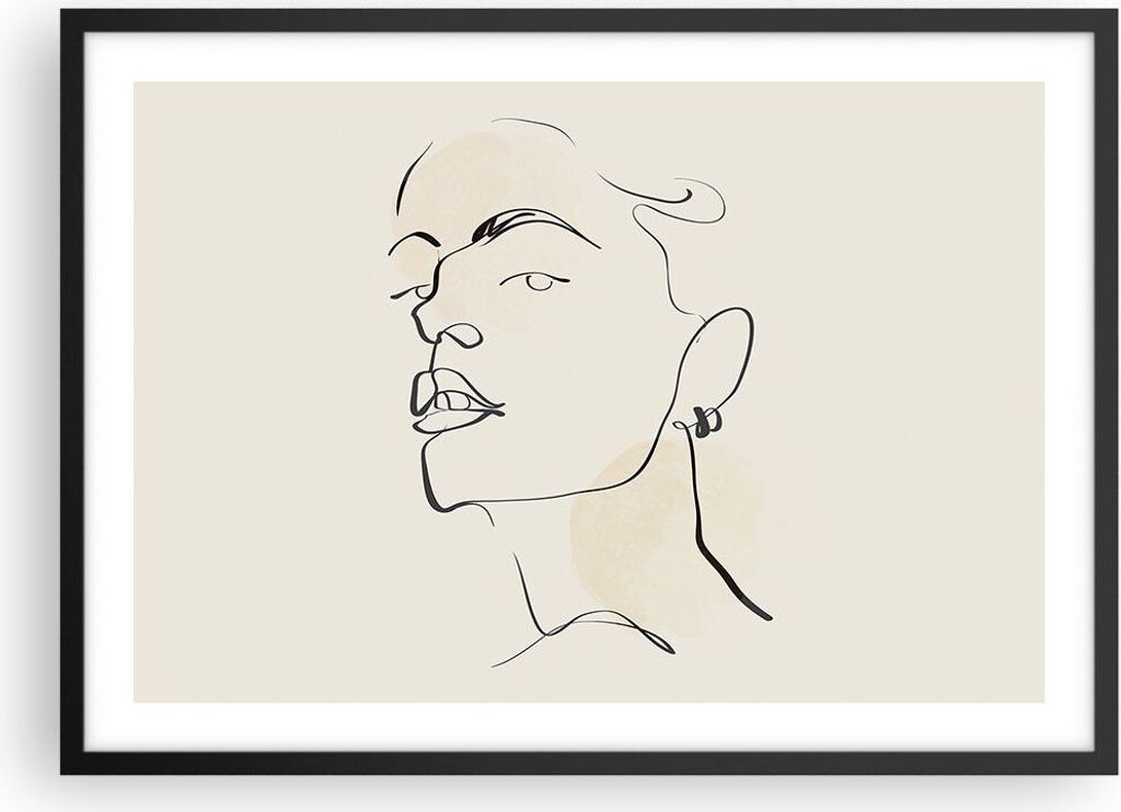 Gerahmtes Poster - Schwarzer Rahmen - Minimalismus Porträt Linie - 70x50 cm - Wand Bild - Wanddeko - Wandbilder - Kunstposter - Wandposter - Bilde...