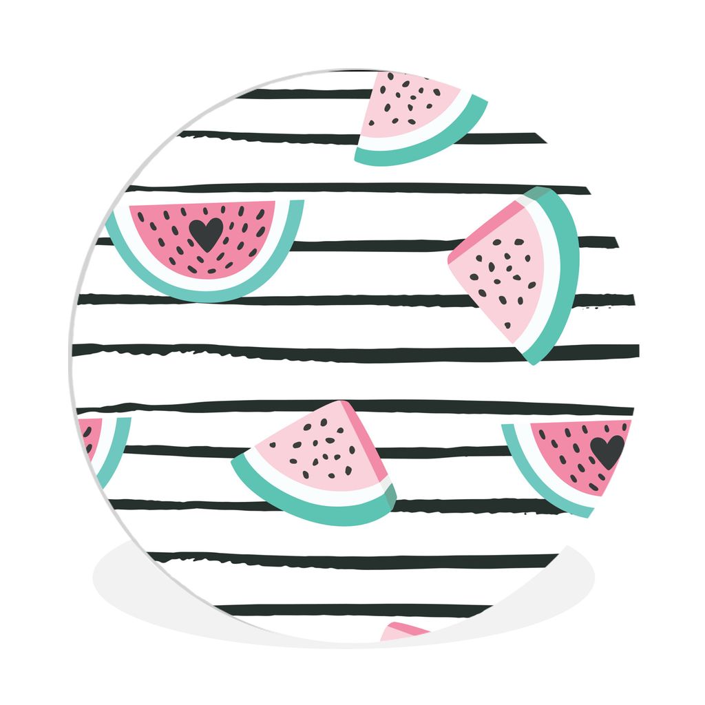 MuchoWow Rundes Wandbild - Runde Bilder Sommer - Wassermelone - Herzen Ø 90 cm Kreis Wanddekoration Kunststoff - Wandkreis - Wandschmuck - Wand-...