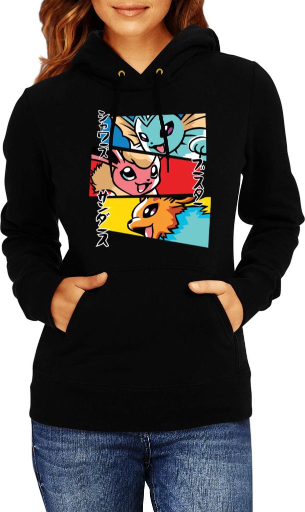 Damen Kapuzenpullover Japan Manga Anime Comics Animation Pokeball Eevee Evolutions, Lady M / Schwarz