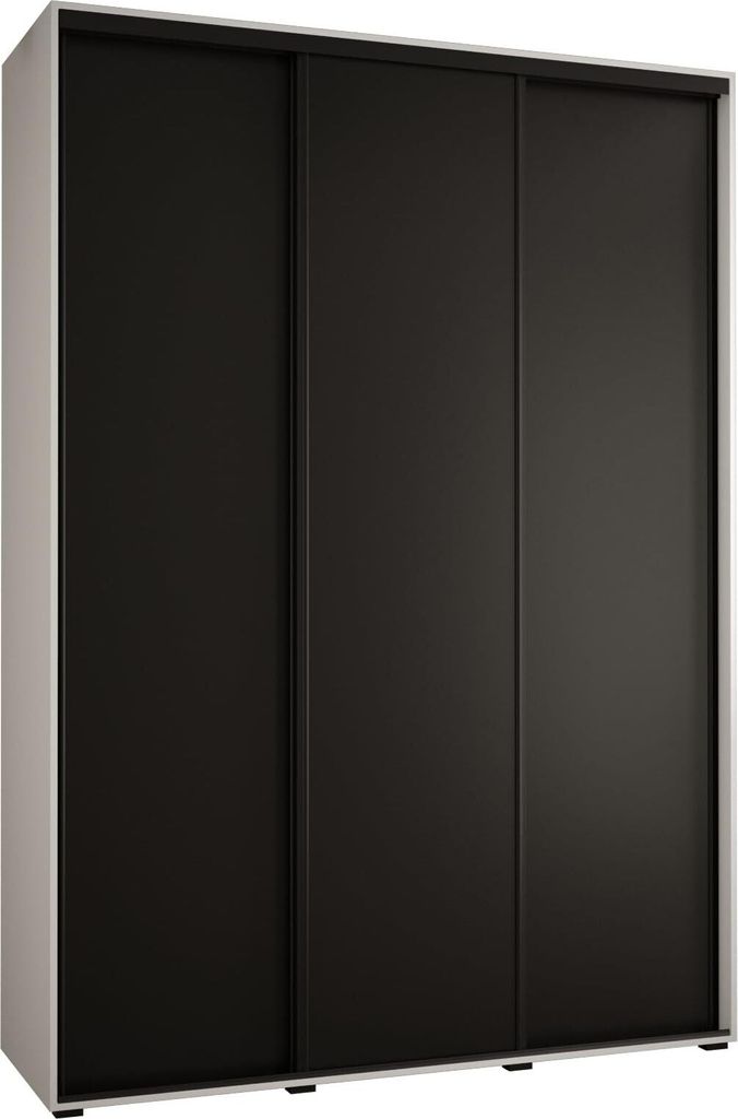 MEBLE KRYSPOL Cannes 1 Schrank mit 3 Schiebetüren - 205,2x180x45 cm - Weiß Schwarz Schwarz