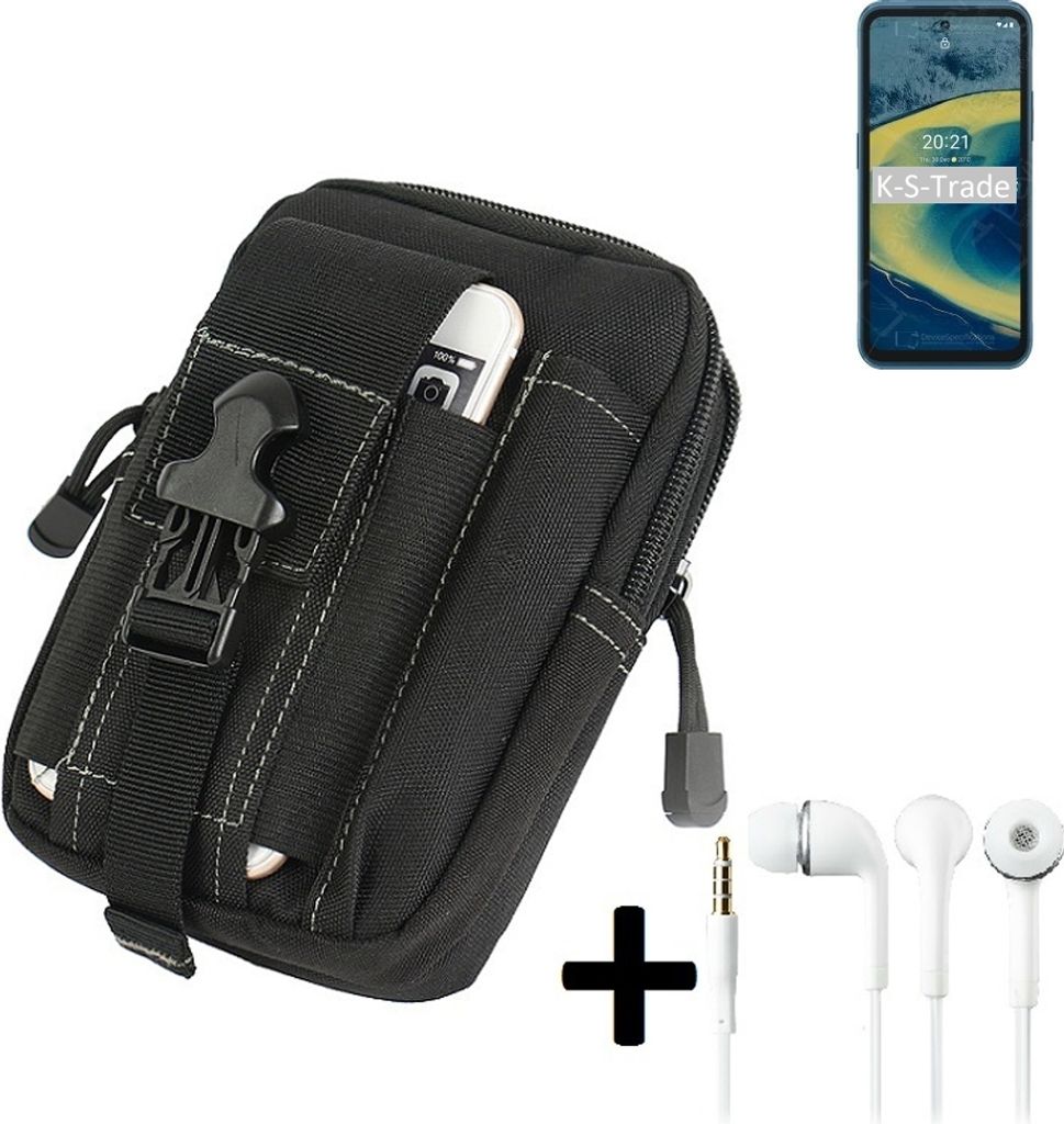 K-S-Trade Gürteltache + Kopfhörer kompatibel mit Nokia XR20 Gürtel Tasche Holster Schutz Hülle Handy Hülle schwarz inkl. Extrafächer