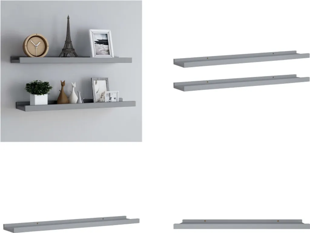 2 Mensole a Muro Porta Quadri Grigio 80cm - vidaXL MDF Resistente