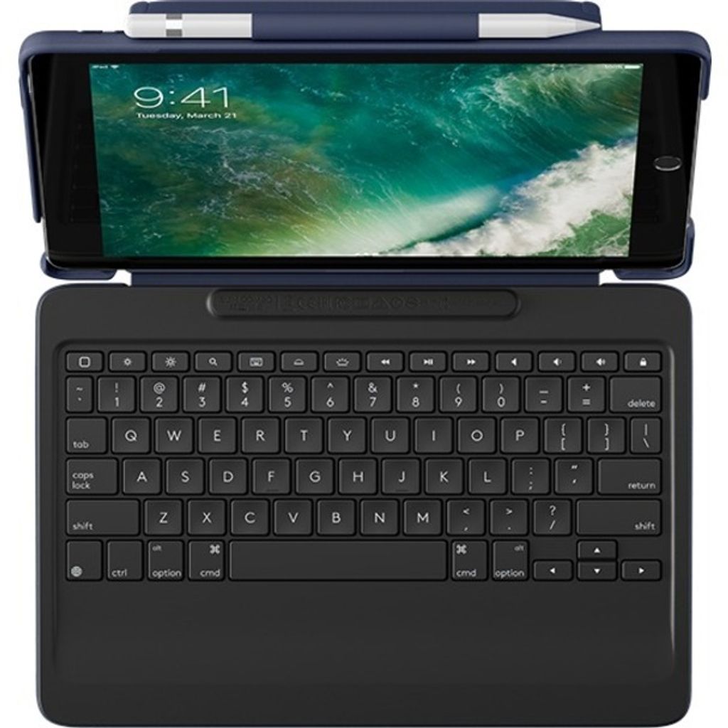 Logitech Slim Combo, QWERTY, Italienisch, Apple, iPad Pro, Blau, Stoff, Kunststoff, Polyurethan