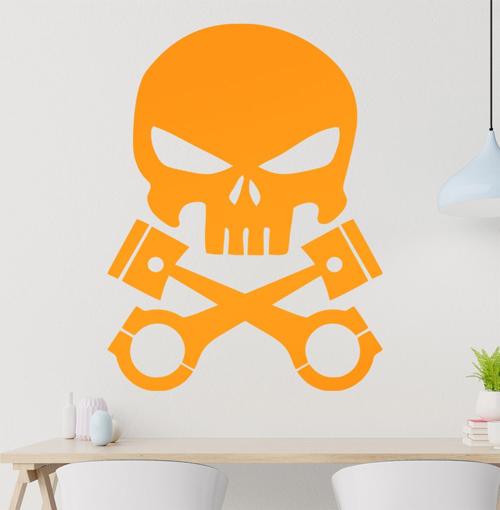 Kolben Schädel Wandtattoo in 6 Größen - Wandaufkleber Wall Sticker - Dekoration, Küche, Wohnzimmer, Schlafzimmer, Badezimmer
