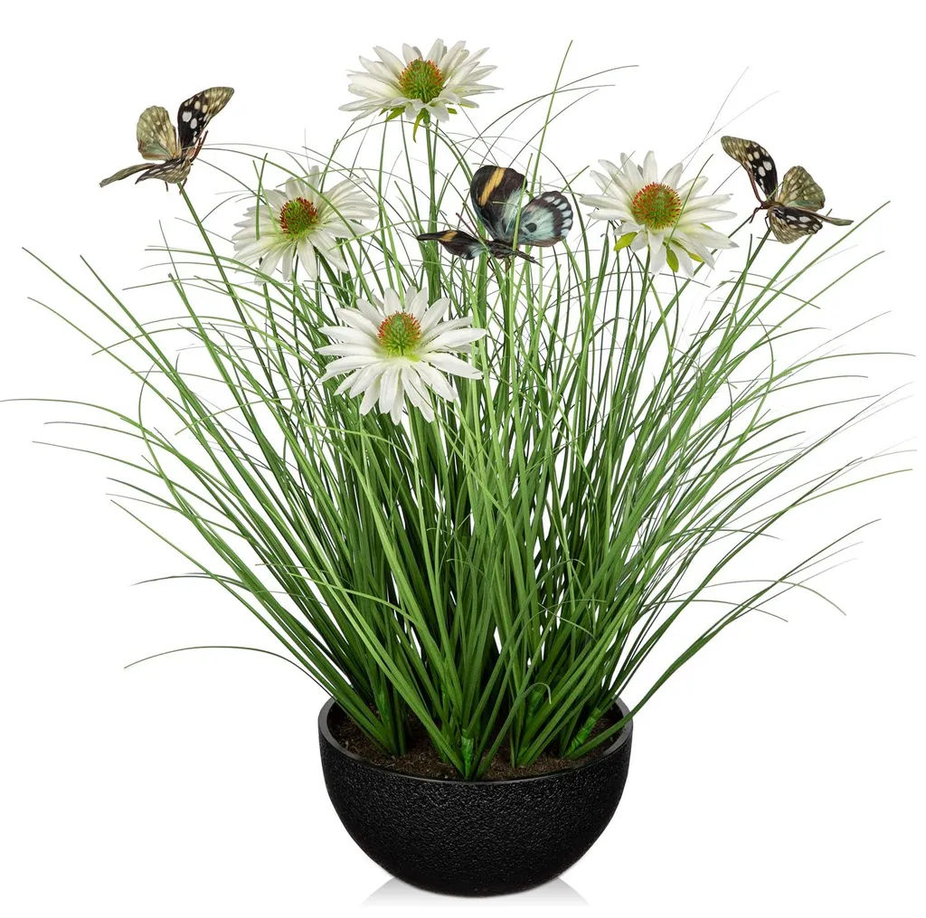 Plante artificielle pour bureau et hôtel graminée blanche avec papillon