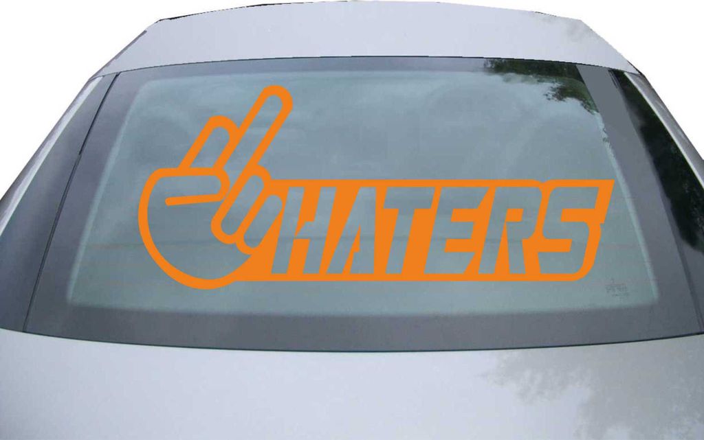 Indigos UG - Aufkleber Heckscheibe & Motorklappe DE2186 - orange - 600x257 mm - Haters - Auto Scheiben Fenster Heckklappe Tuning Racing JDM - Die cut