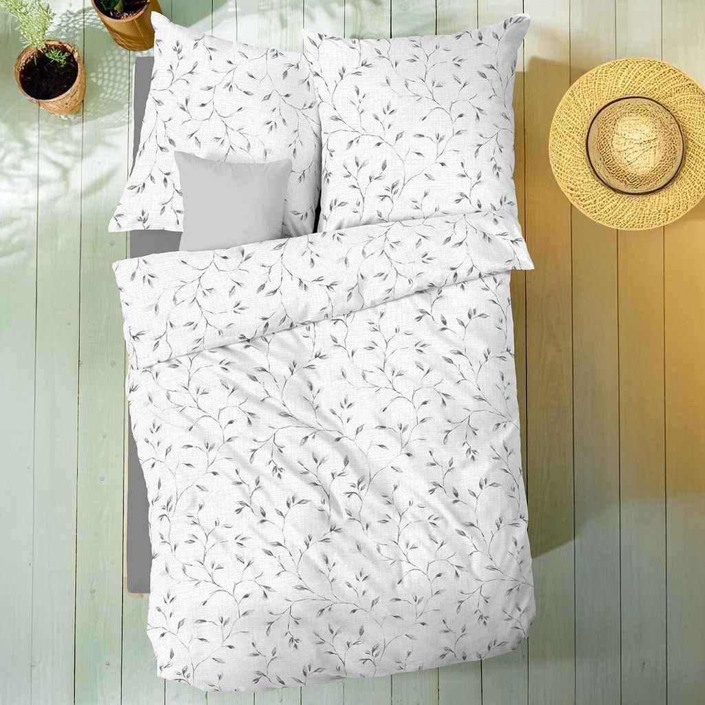 Kaeppel Musselin Bettwäsche Leaf Allover 155x220 cm + 80x80 cm grau