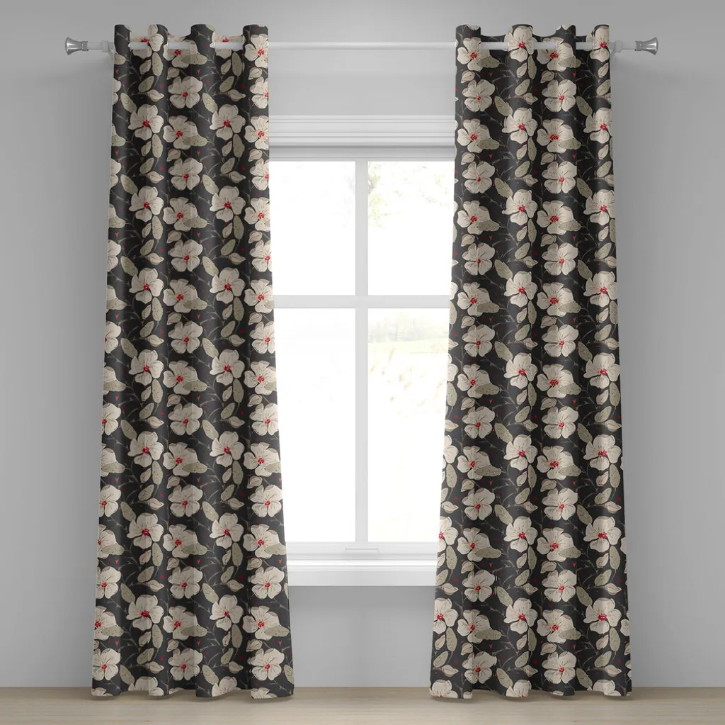 ABAKUHAUS Tenda con occhielli floreale, papaveri vintage con composizione floreale astratta fioritura naturale, tende decorative a 2 pannelli, 280 cm x 245 cm, marrone chiaro, grigio antracite, rosso