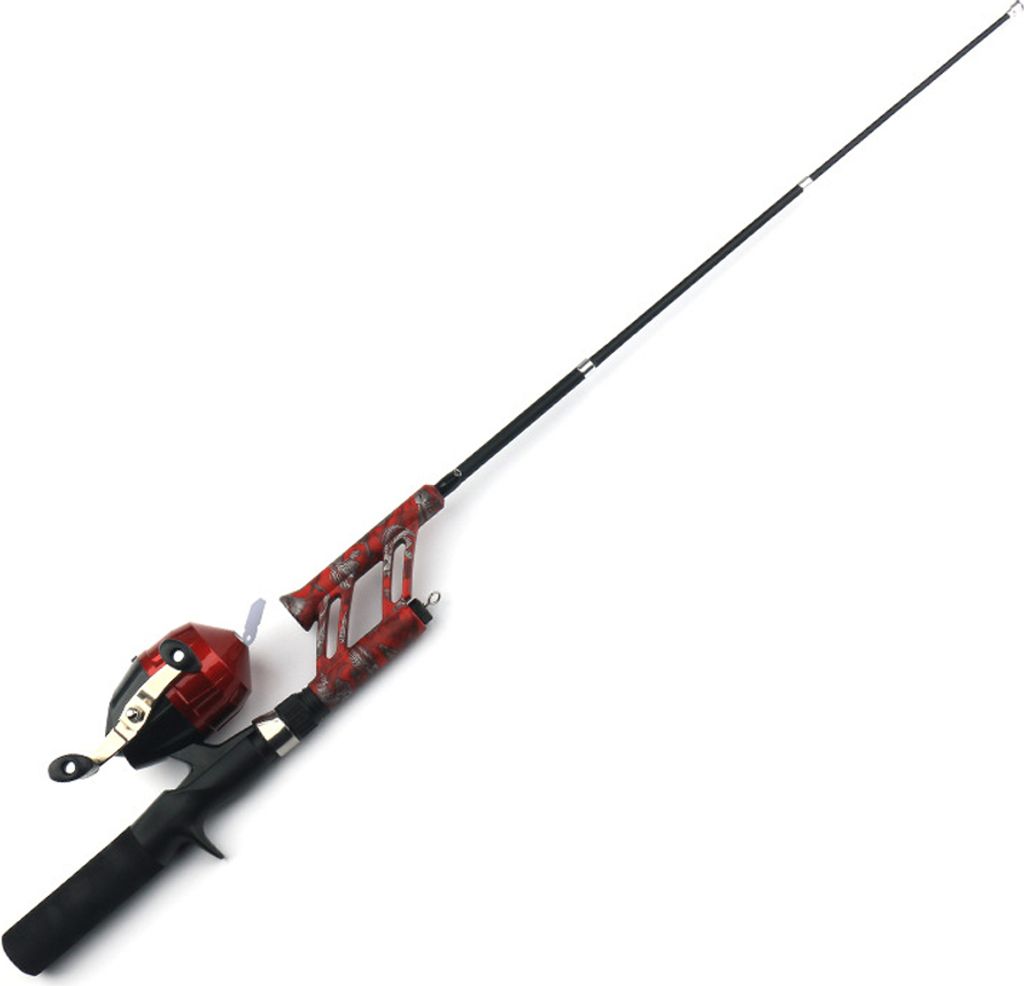 Angelset, Angelrute und Rolle, Carbon-Teleskop-Angelrute mit Rolle, geeignet für Salzwasser und Süßwasser, Rot
