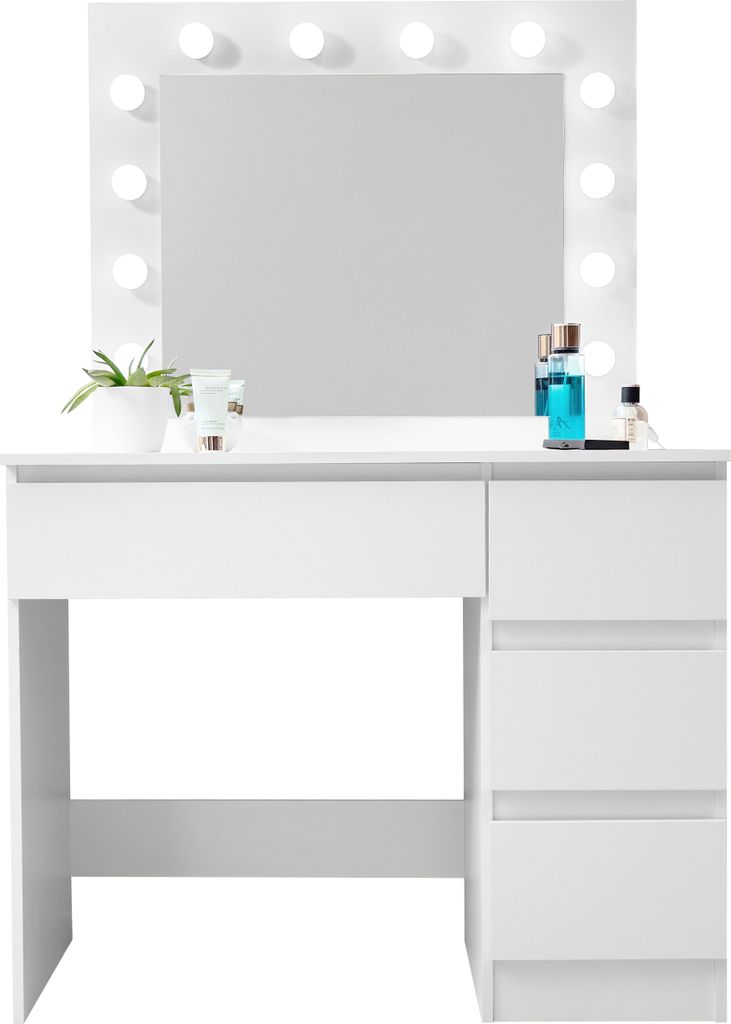 Aga Coiffeuse blanc mat avec miroir, 12 ampoules LED et 4 Image du produit 