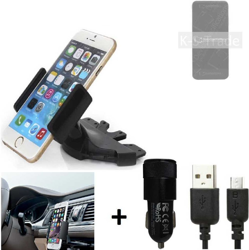TOP SET K-S-Trade Autohalterung kompatibel mit HiSense F70 CD Schlitz Halterung KFZ-Halter Radio Handy Halterung 360° drehbar DVD-Schacht inkl. Micro