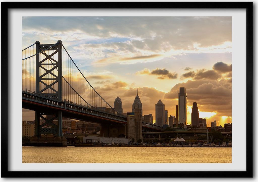 Bild - Bilder - Bilderrahmen - 70 cm x 50 cm - MDF-Rahmen, Wandkunst Brücke Philadelphia