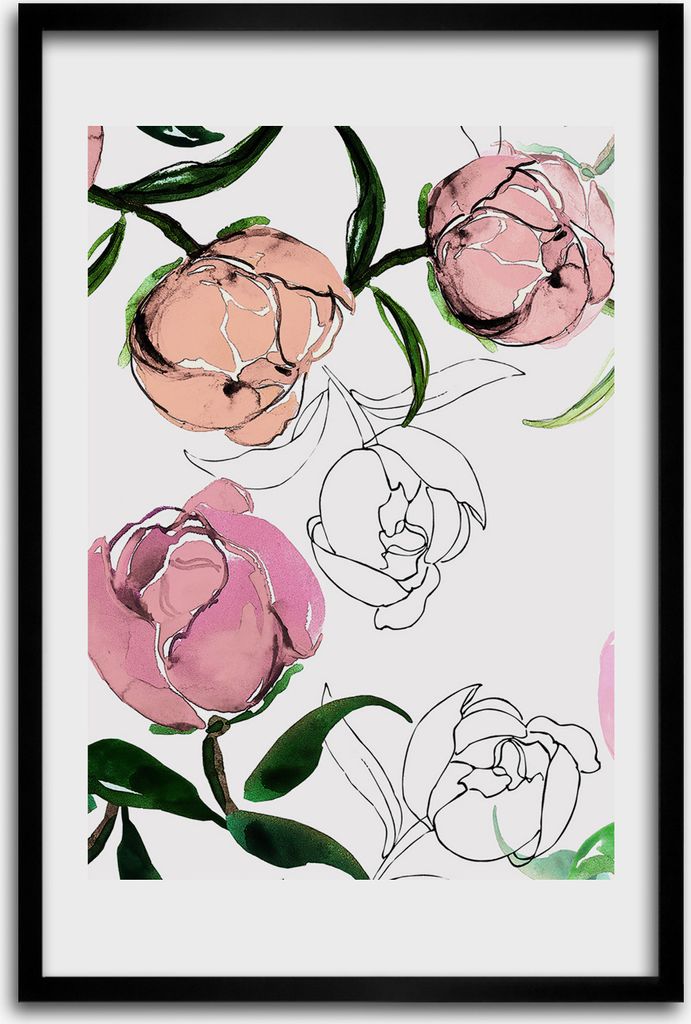 Bild - Bilderrahmen - 40 cm x 60 cm - MDF - Rahmen - Wandkunst - Pfingstrosen