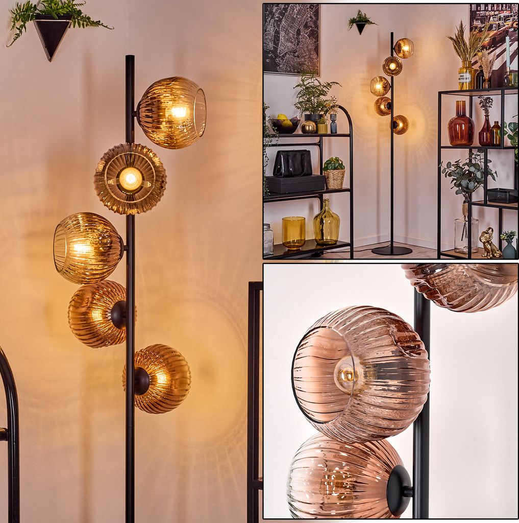 Villamare Stehlampe aus Metall/Riffelglas in Schwarz/Kupferfarben/Klar