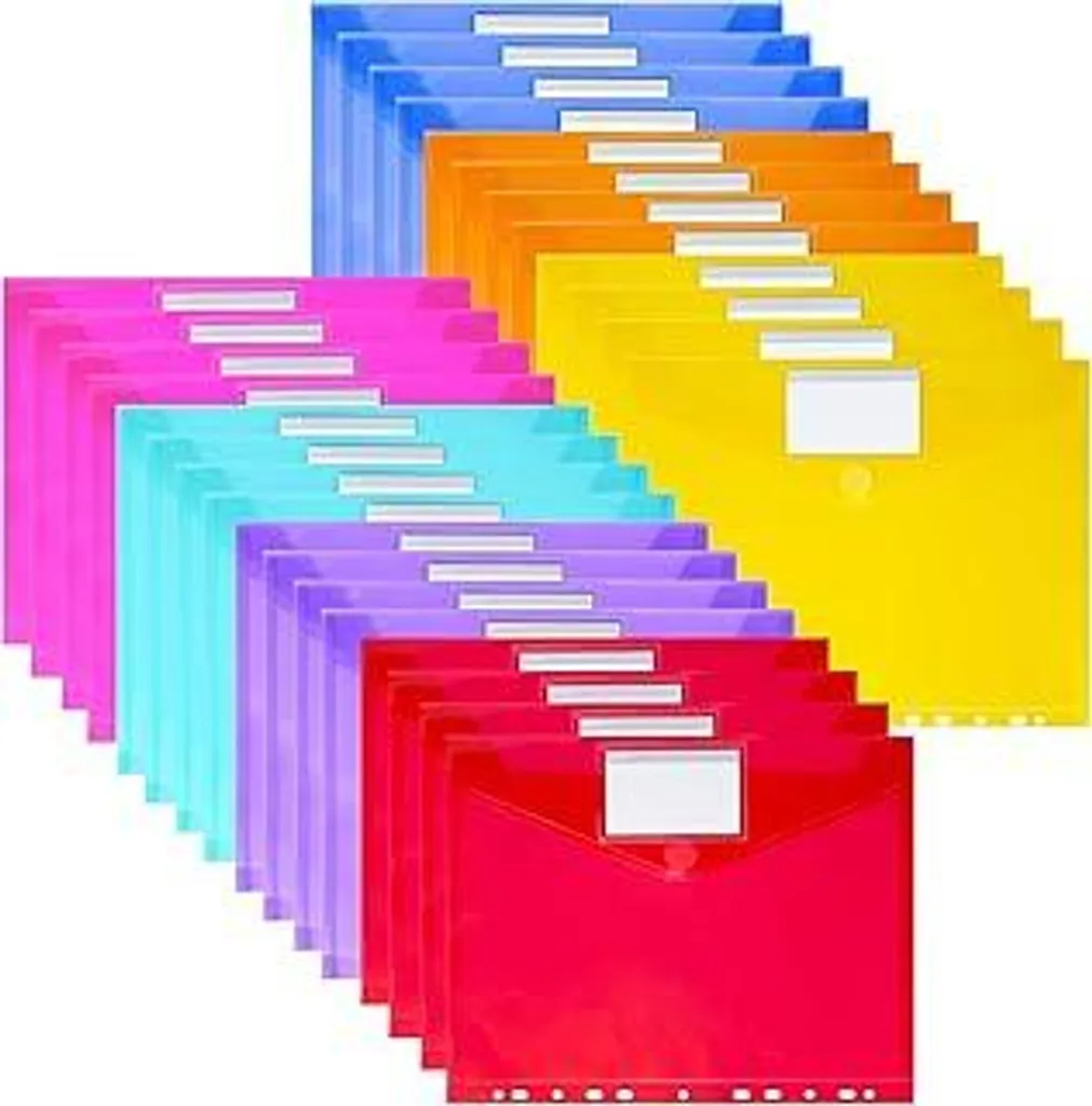 28 Cartelline A4 Colorate per Scuola e Casa - Chiusura Velcro Impermeabile