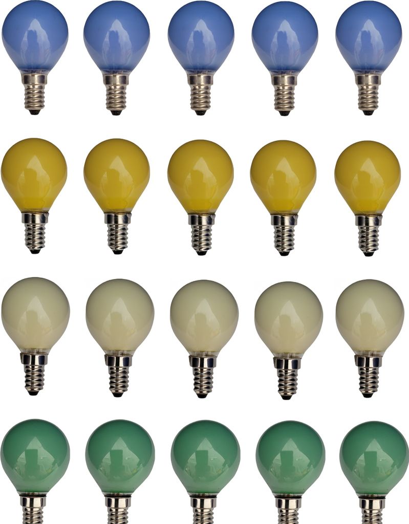 20x Glühlampe Glühbirne Kugel E14 25W 25 Watt 5x Farbe Blau Produktbild 