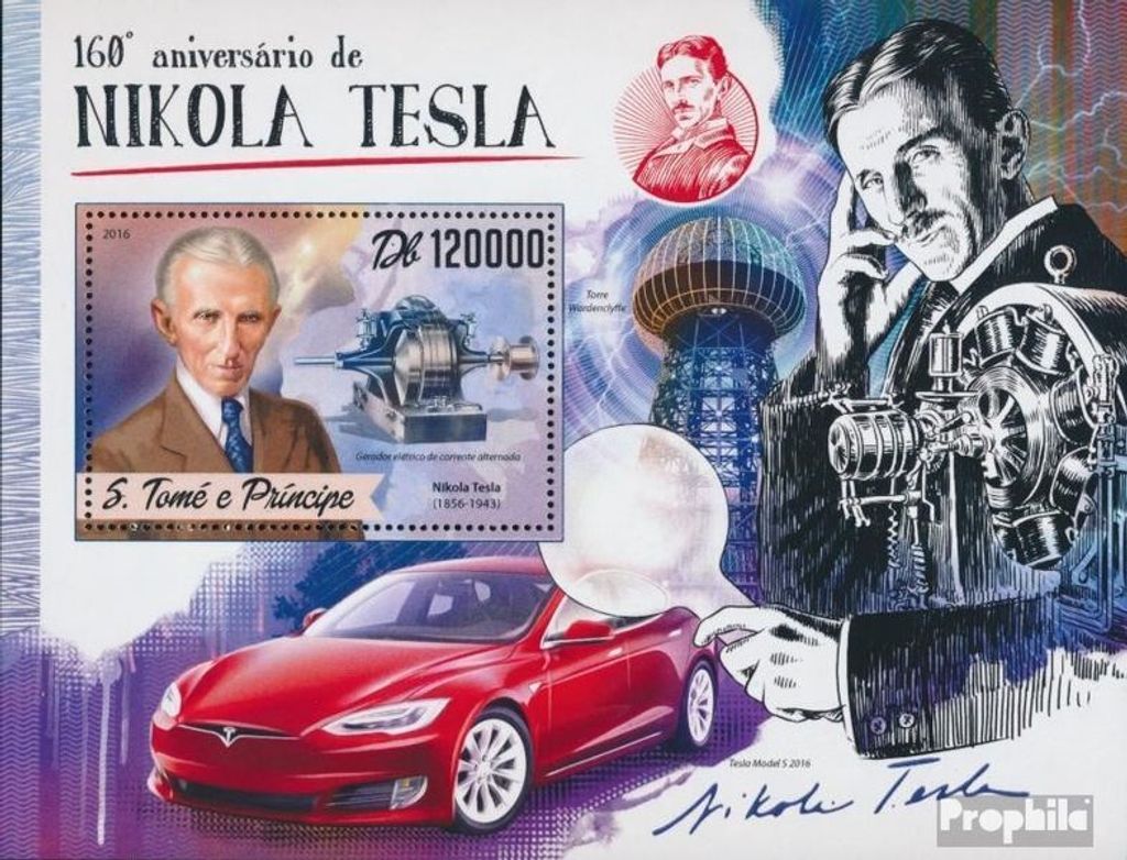 Briefmarken Sao Tome e Principe 2016 Mi Block 1240 (kompl. Ausgabe) postfrisch Nikola Tesla