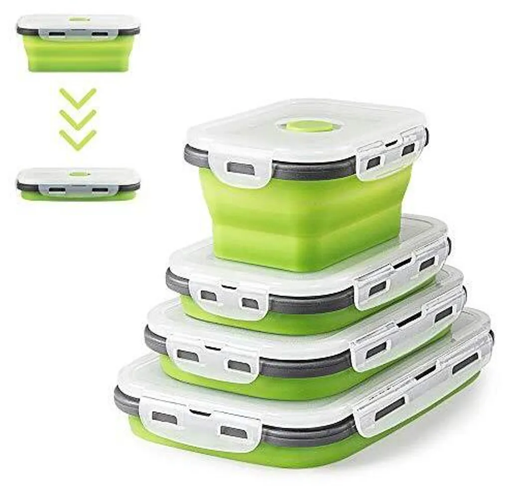 Set 4 Contenitori Silicone Pieghevoli Verde O2 - Salvaspazio Cucina