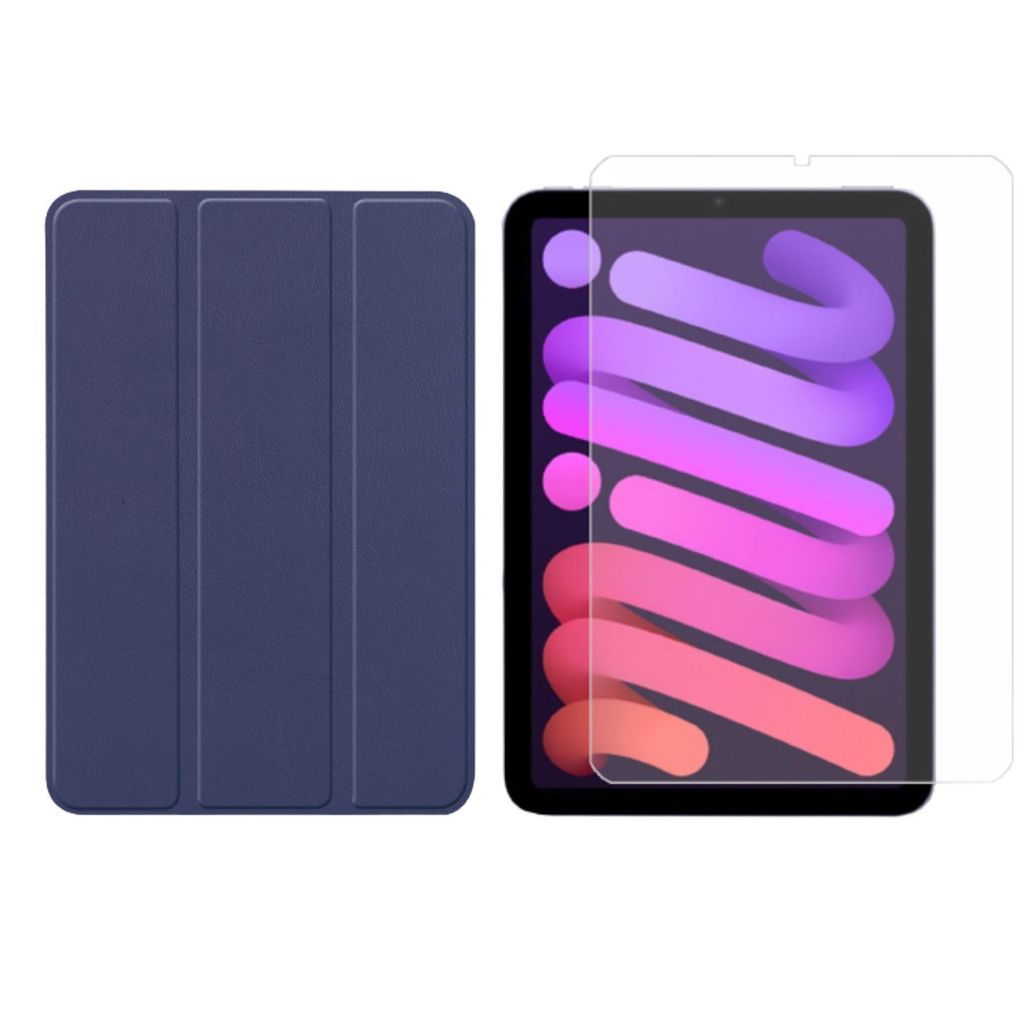 2in1 Tablet Set für Apple IPad Mini 6 2021 8.3 Zoll mit Magnet Cover Auto Sleep/Wake Ruhemodus + Schutzfolie Hülle Smart Case Hartglas