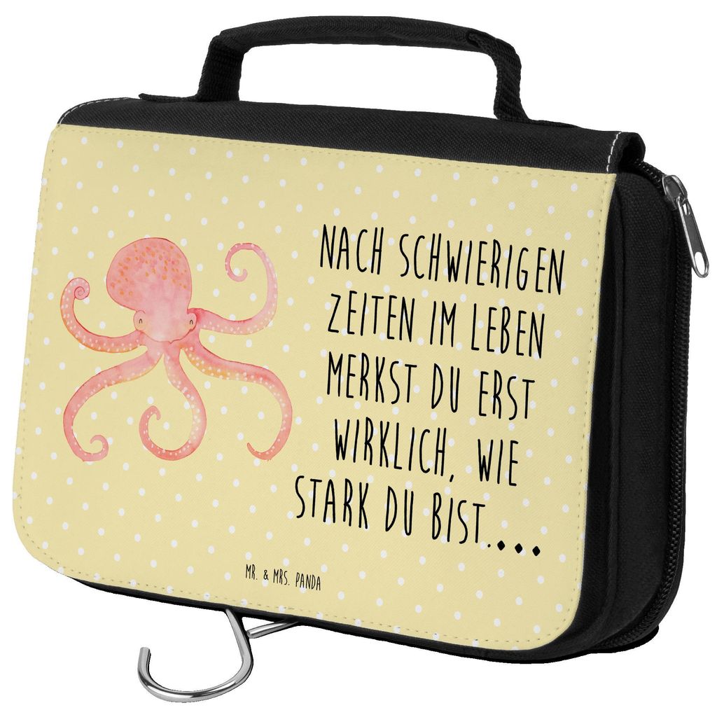 Mr. & Mrs. Panda Kulturbeutel Tintenfisch - Gelb Pastell - Geschenk, Krake, kosmetiktäschchen, Meerestier, Meer, Ozean, Lustige Sprüche, Kulturta...