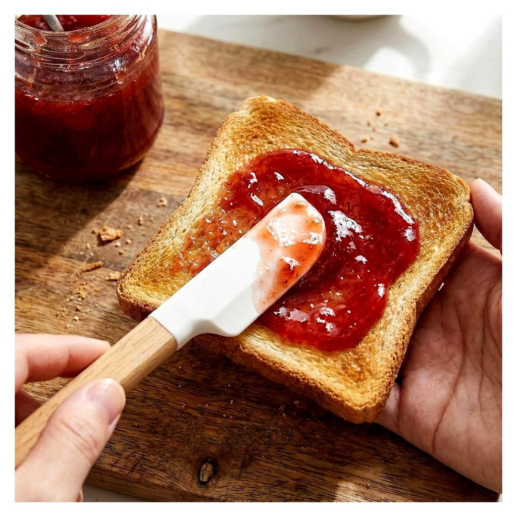 2 Stück Silikon Spatel Klein Teigschaber Schmal Mini Spatel mit Holzgriff