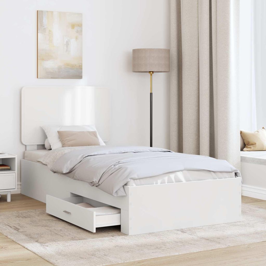 Stabli Bettrahmen mit Kopfteil Weiß 90 x 190cm Holzwerkstoff - DE609436 - Klassische BettenJugendbett Tagesbett