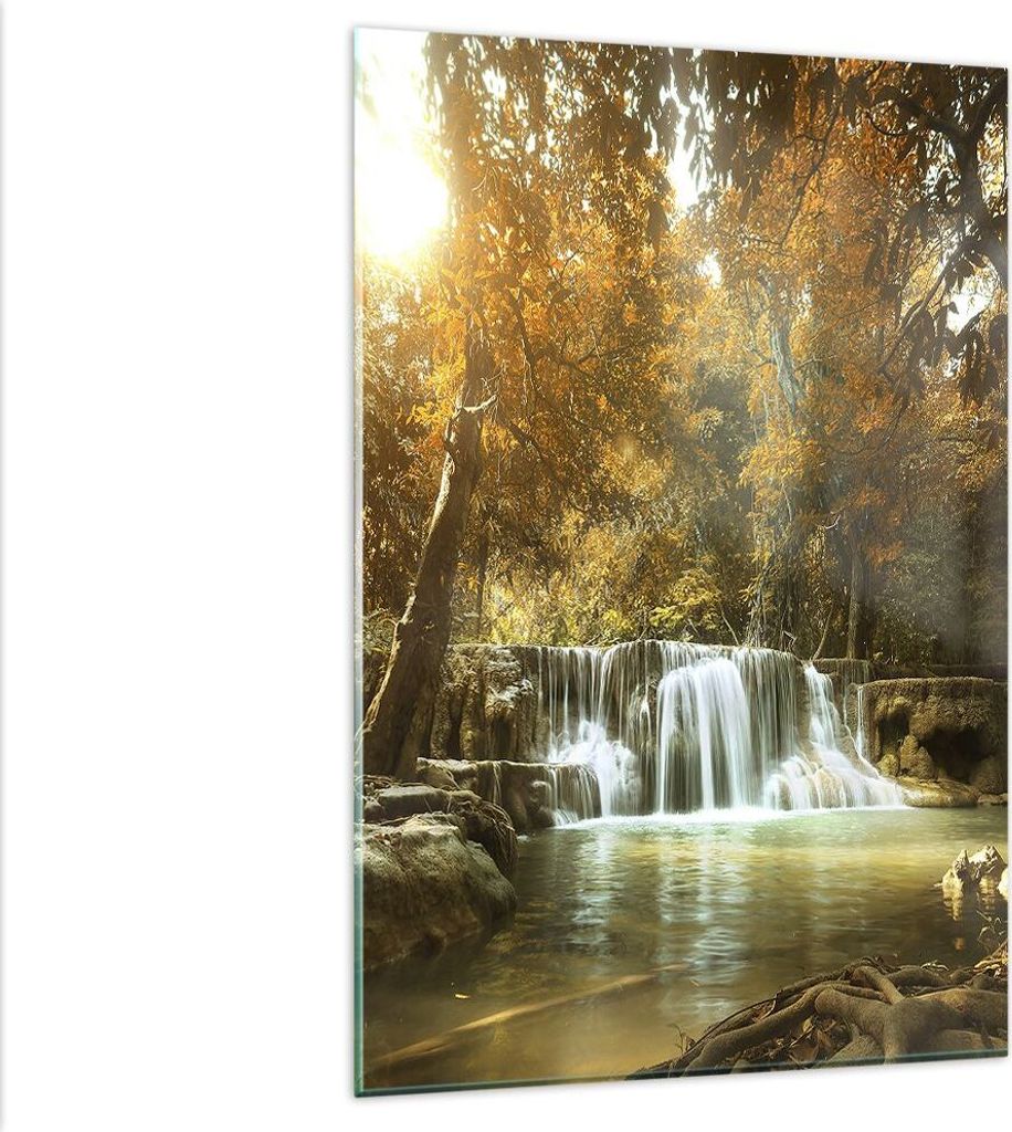 Bilder auf glas - Einteilig - Park Wasserfall Wasser - 80x120cm - Glasbilder - Wandbilder - Bilder - zum Aufhängen bereit - Wanddekoration aus Gla...