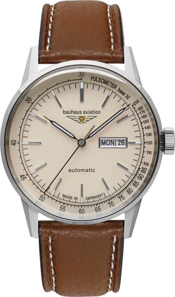 Bauhaus 2366-5 Herrenuhr Automatik Aviation mit Lederband Produktbild 