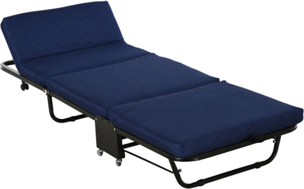 Klappbares Gaestebett 2-in-1 mit verstellbarem Kopfteil und Rollen, Stahlrahmen, Schaumstoff, Blau 184x65x26cm fuer flexibles Schlafen