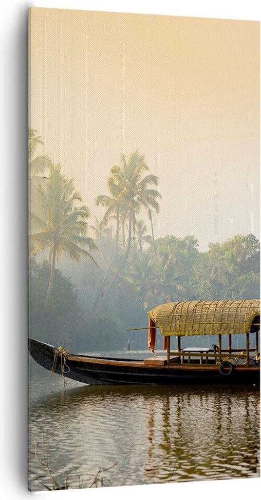 Bild auf Leinwand - Leinwandbild - Einteilig - Indien Boot Fluss - 65x120cm - Wand Bild - Wanddeko - Wandbilder - Leinwanddruck - Bilder - Wanddeko...