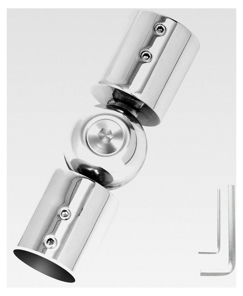 Eckverbinder für Vorhangstangen – Scharnier für 2,5 cm Gardinenstange – verstellbar, Silber, 1 Stück