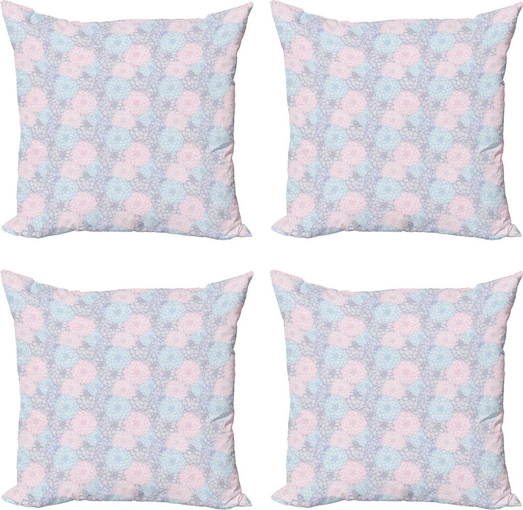 ABAKUHAUS Dahlie Kissenbezug Set (4 Stück), Hand gezeichnet Pale Blooms, Moderner Doppelseitiger Digitaldruck, 45 cm x 45 cm, Sea Green Rose Taupe