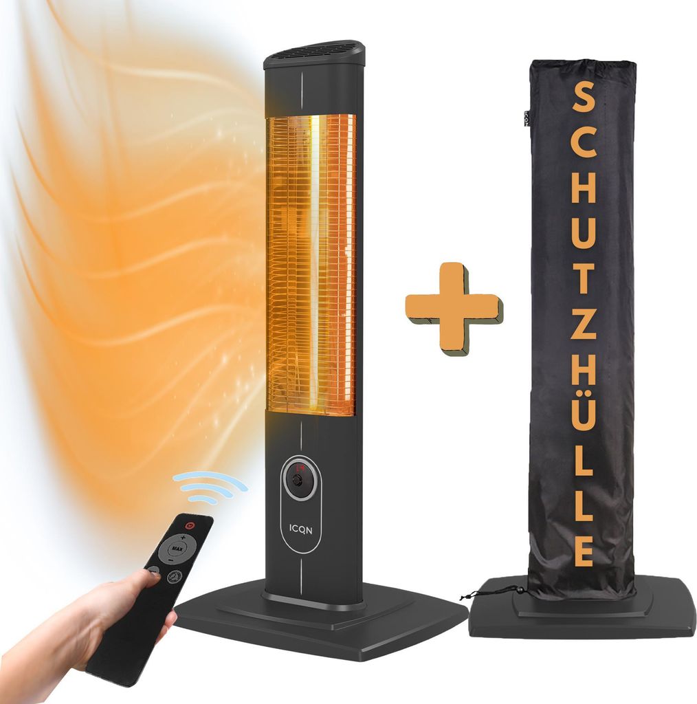 ICQN 2300 W Stand Heizstrahler mit Wasserdicht Schutzhülle, 4 Heizstufen mit Fernbedienung, Kohlenstoff Infrarotstrahler für Innen- & Außenberei...
