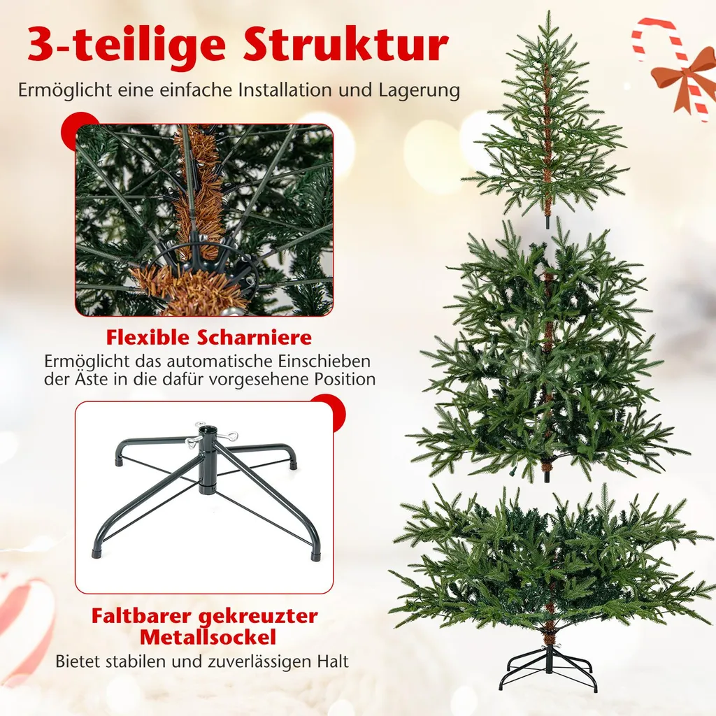 Sapin Noël 180cm 530 Branches PE avec LED Intégrées 11 Modes au Choix