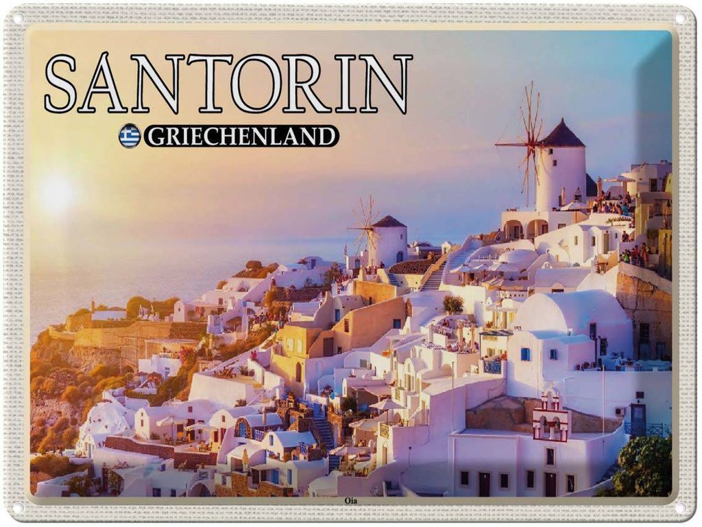 vianmo Blechschild 30x40 cm Santorin Griechenland Oia Küstendorf Bildmotiv Reisemotiv Abenteuer Reisen