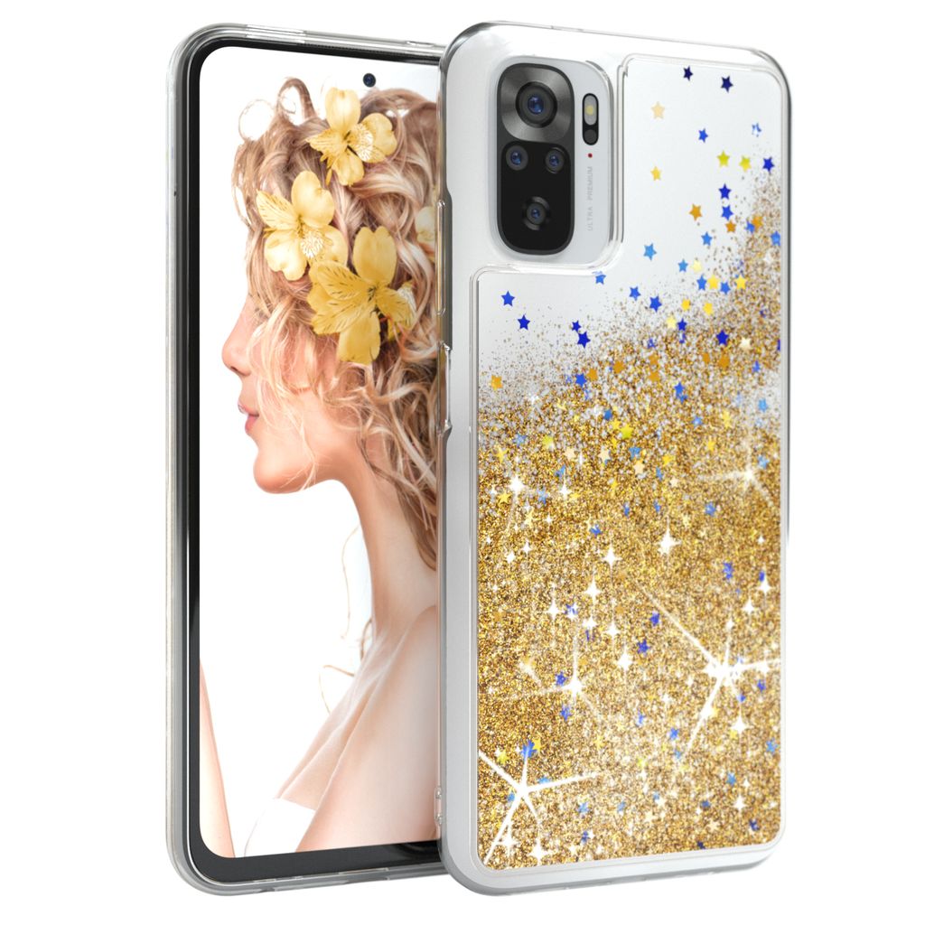 EAZY CASE - Glitzer Hülle kompatibel mit Xiaomi Redmi Note 10 / 10S Glitzer Schutzhülle, Soft Case, Backcover Transparent mit Motiv