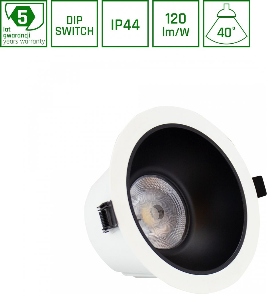 Spectrum LED Orbito Einbaustrahler Ø169mm 14-27W rund 40° DIP SWITCH 3250lm weiß IP44 Badleuchte UGR<19 Neutral 4000K