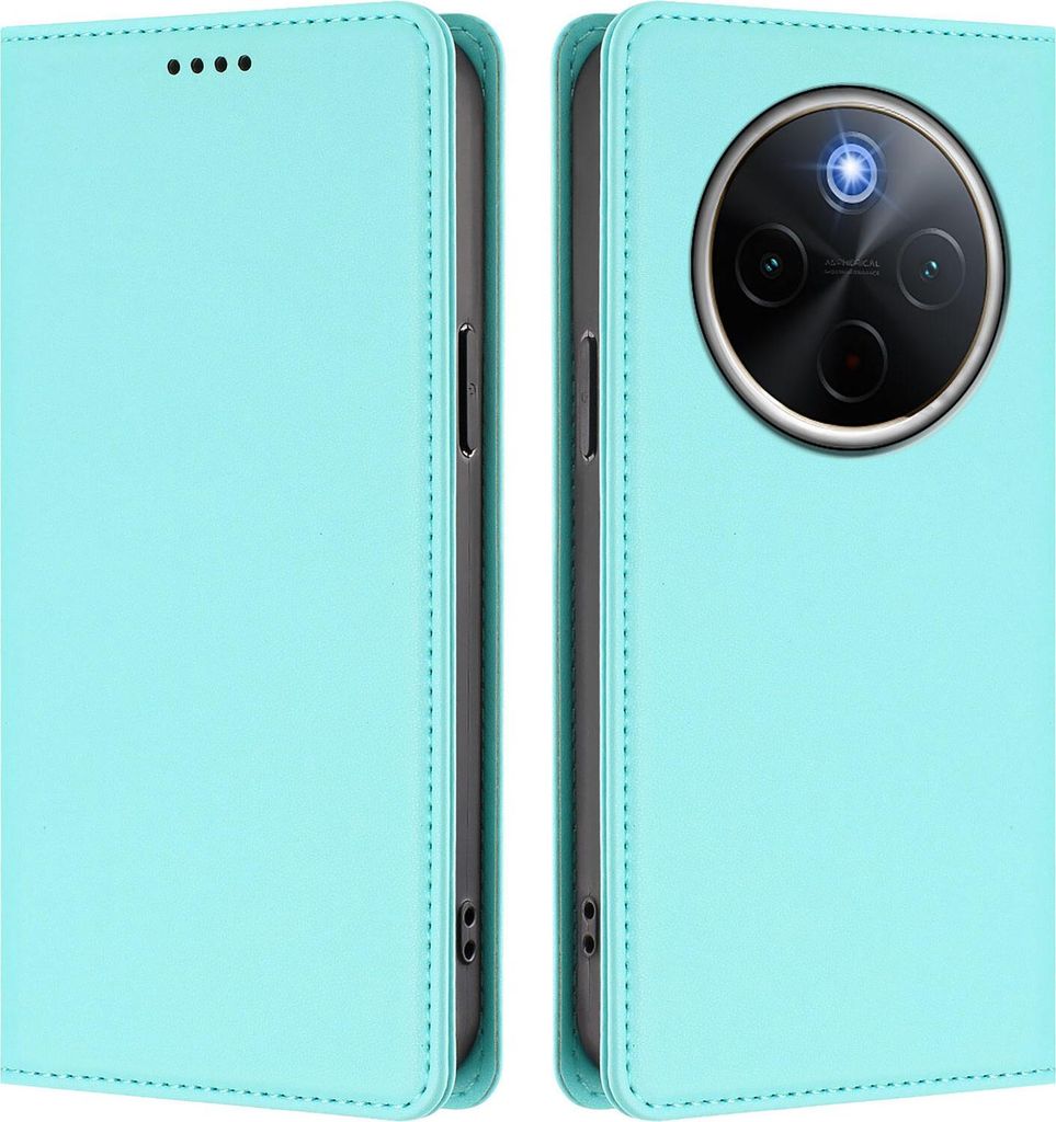Handyhülle für Vivo Y300 Pro, Kunstleder Klapphülle Stoßfeste Magnetische Hülle mit Ständer Türkis