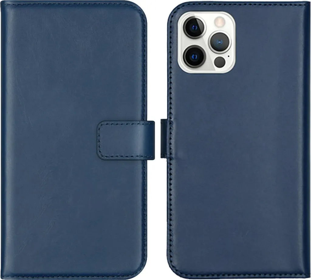 Selencia Custodia a libro in vera pelle per iPhone 12 (Pro) - Blu