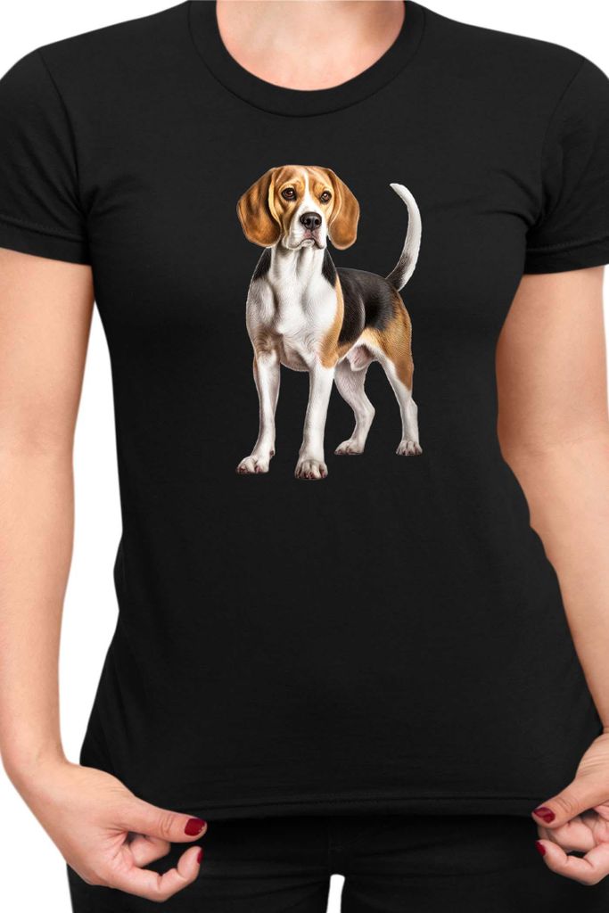 Damen T-Shirt Dogs Breeds Beagle Dog Breed 007, Lady 2XL / Schwarz