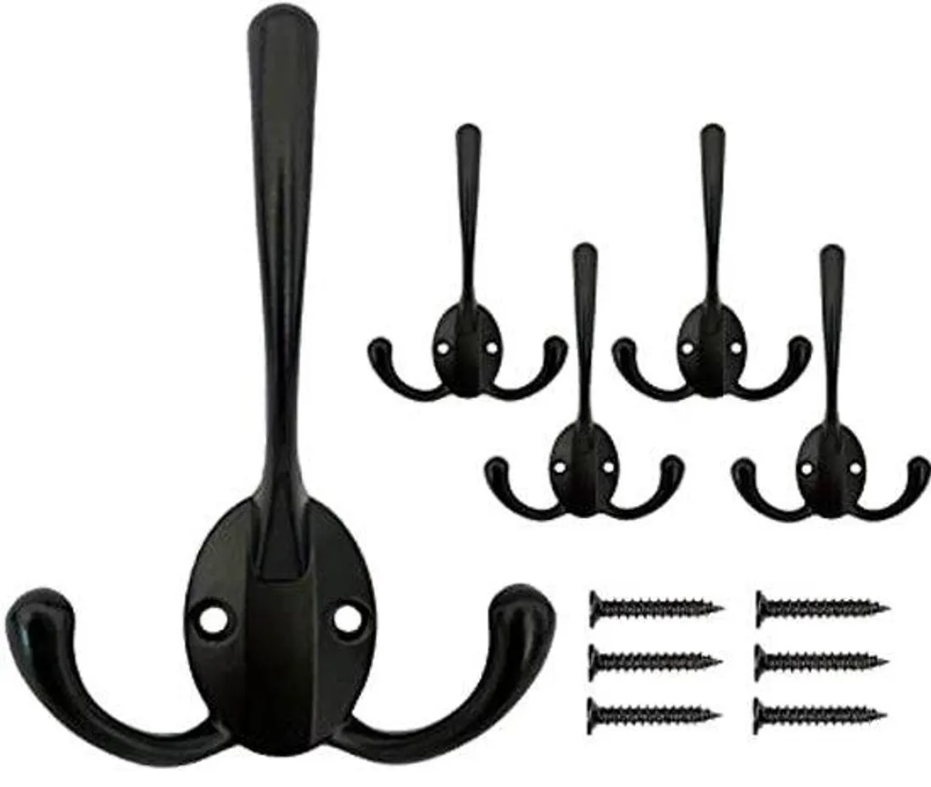 Porte-manteau mural noir 3 têtes pour entrée et salle de bain - 5 pcs