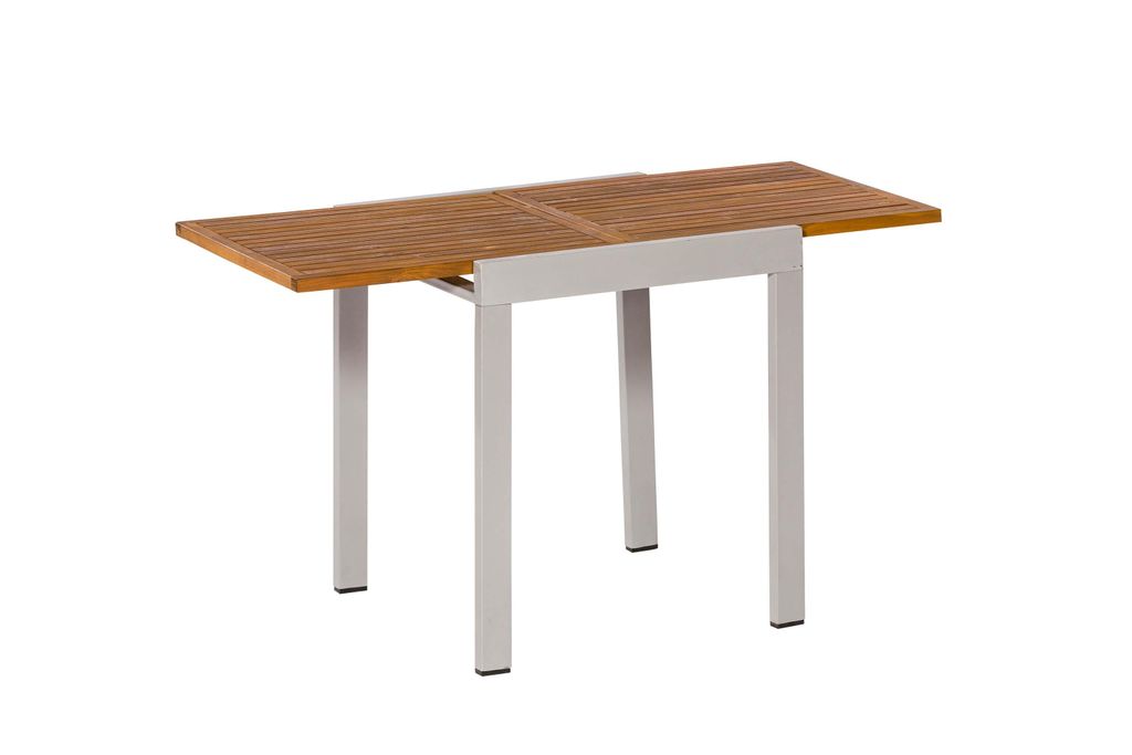 Merxx Balkontisch ausziehbar 65/130 x 65 cm - Aluminiumgestell Silber mit Akazienholz