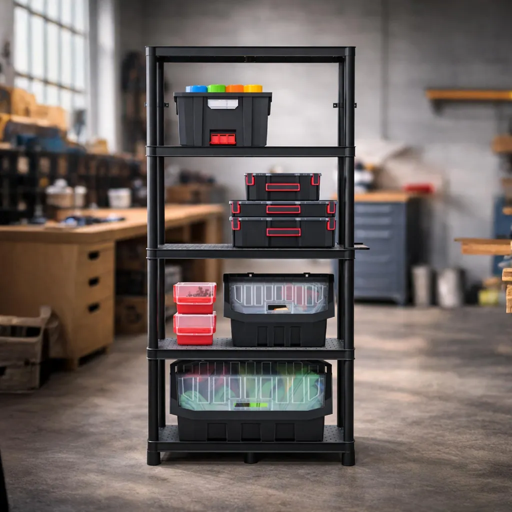 Étagère Murale 220kg Stackaro Solid - 5 Tablettes et 75 Casiers de Stockage - 16