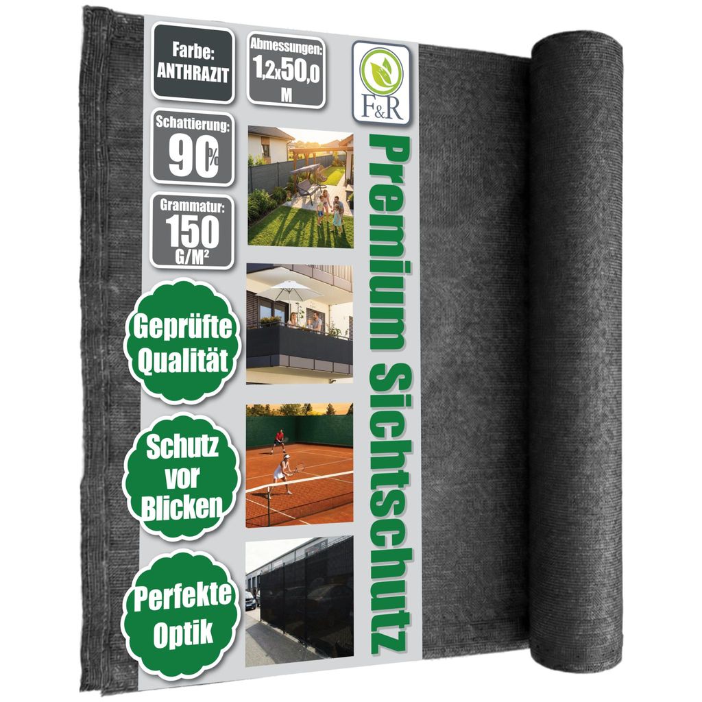 Zaunblende 1,2x50m Sichtschutz 150g/m² Schattiernetz Produktbild 